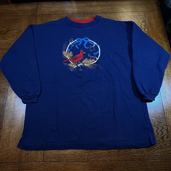 VTG Red Cardinal Bird Lovers Birdwatching Birding Sweatshirt Size Large USA Made - Picture 1 of 8